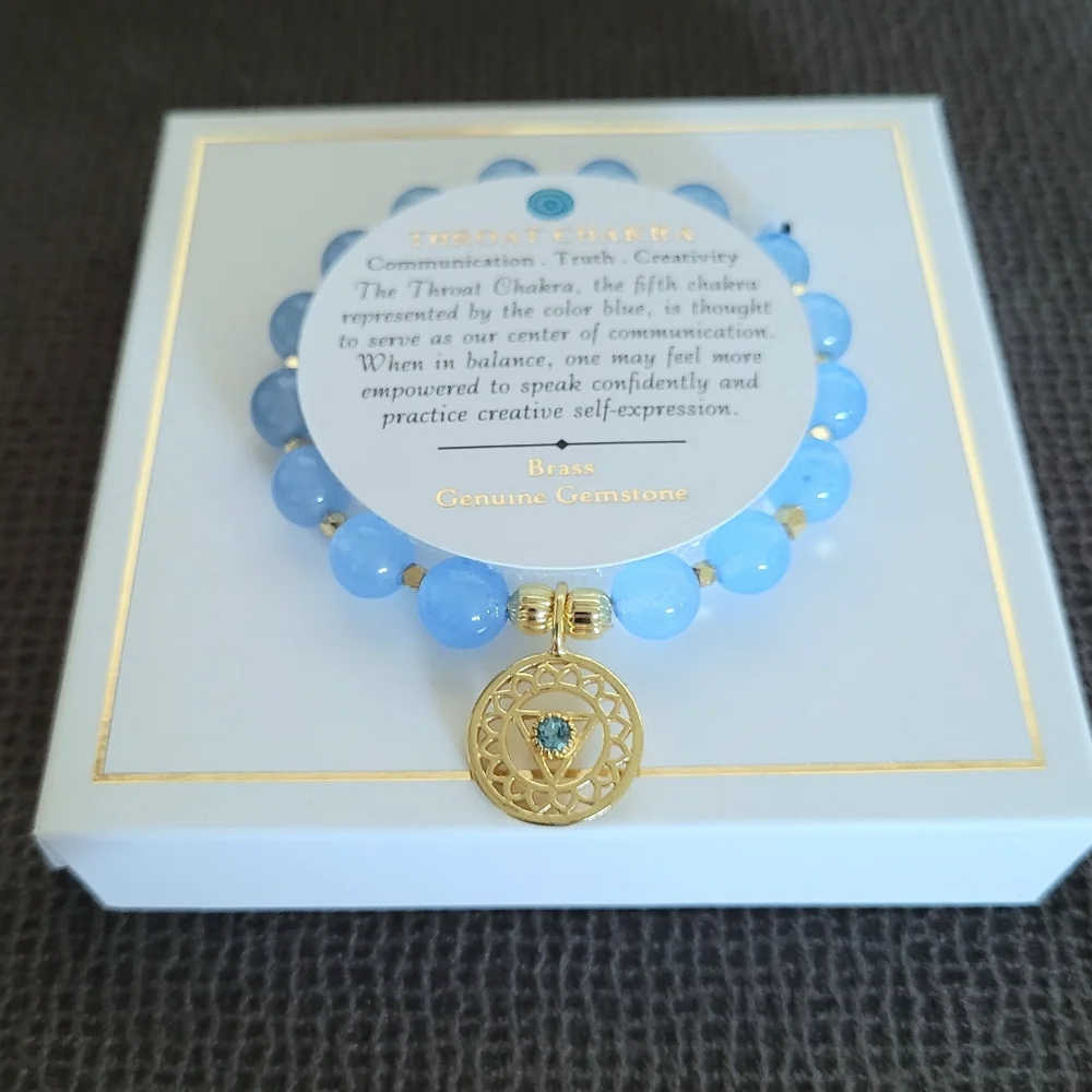Shivam Light Blue💙 Beads Stretch Bracelet with Throat Chakra🧘‍♀️ Charm - NIB - Picture 14 of 14